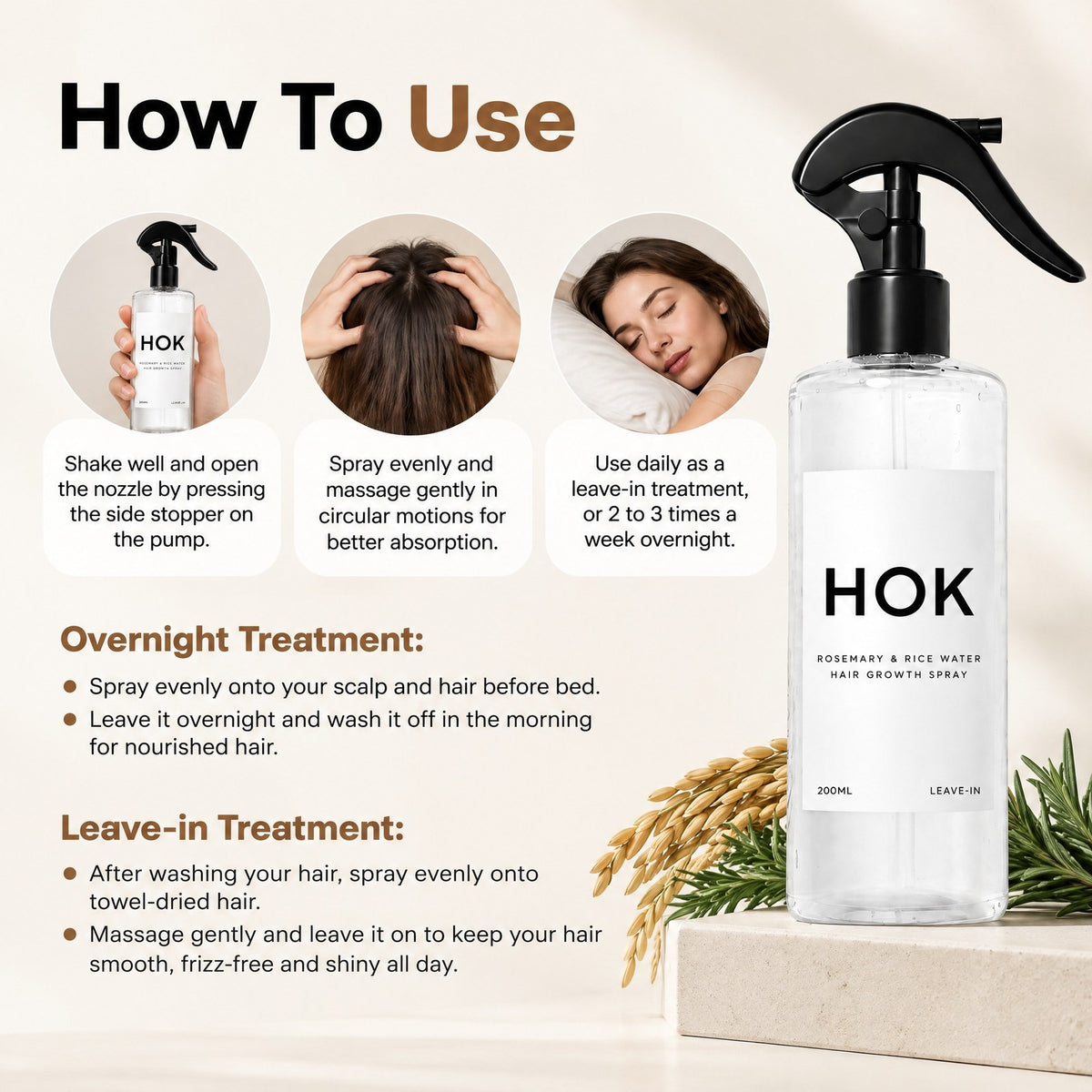 HOK Rosemary & Rice Water Hair Growth Spray HOK
