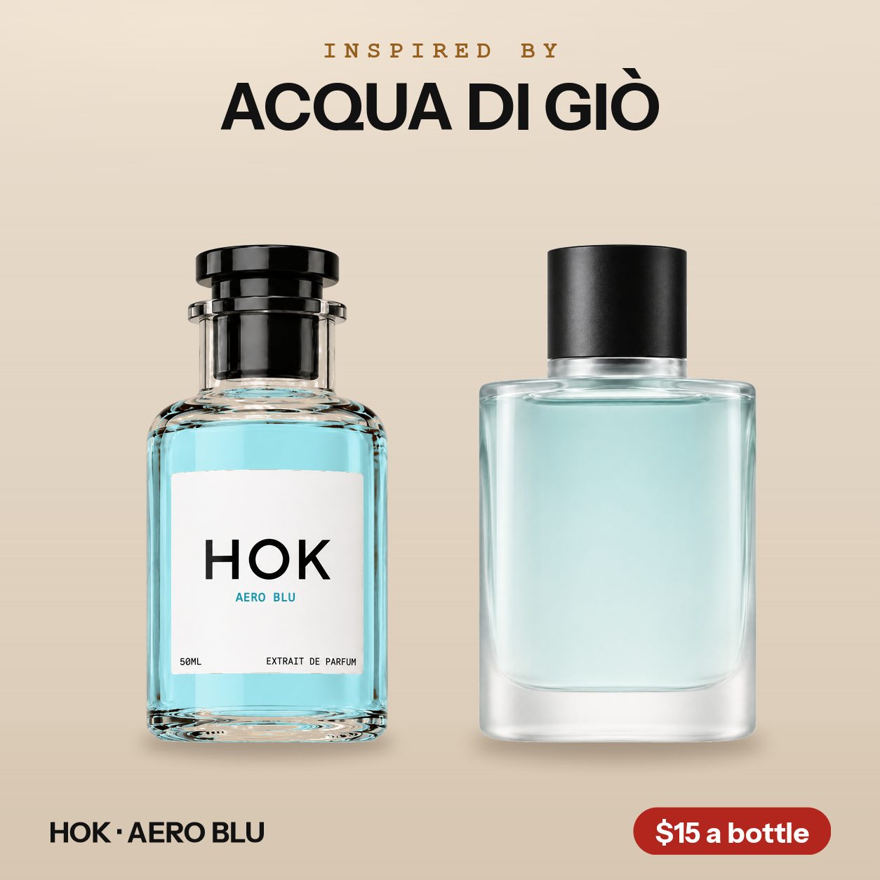 HOK AERO BLU beside the bottle it is inspired by