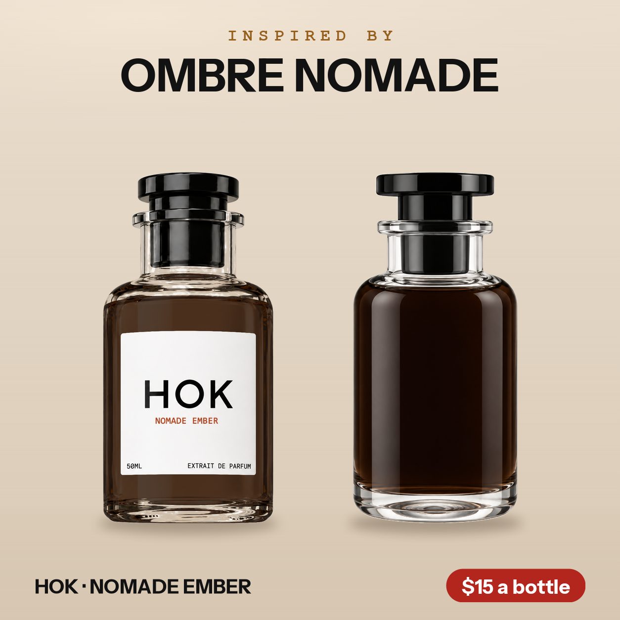 HOK NOMADE EMBER beside the bottle it is inspired by