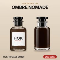 HOK NOMADE EMBER beside the bottle it is inspired by